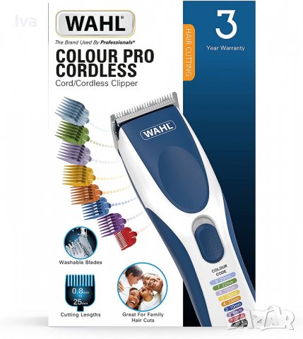 Машинка за подстригване WAHL Color Pro Cordless, батерия до 60 мин, 8 гребена от3-25мм , снимка 7 - Машинки за подстригване - 36652823