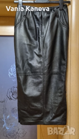  Кожена пола. Естествена кожа. Нова. Размер М, Л.Дължина 80 см. Два странични ципа ., снимка 4 - Поли - 47400403