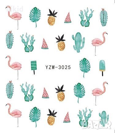 YZW-3025 фламинго ананас кактус слайдер ваденки водни стикери за нокти маникюр