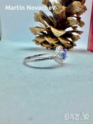 Сребърен пръстен със синтетичен сапфир, снимка 5 - Пръстени - 53502917