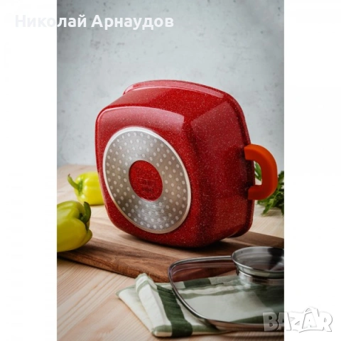 Тенджера-Ростер Voltz OV54323B28A, 28*28*11 см.\6.5л., Лят алуминий, Мраморно покр., Червен, снимка 2 - Съдове за готвене - 53179415