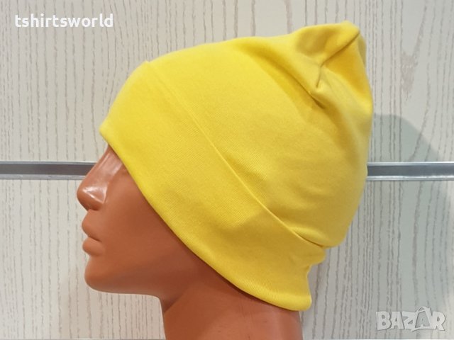 Нова дамска зимна шапка с подгъв в жълт цвят, снимка 3 - Шапки - 39325351