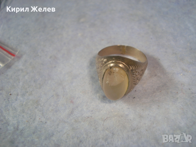 СТАРИНЕН ПОЗЛАТЕН ПРЪСТЕН РЪЧНО с КАЛЕМ ОРНАМЕНТИРАН с НАТУРАЛЕН ЛУНЕН КАМЪК МАЙСТОРСКИ УНИКАТ 21649, снимка 12 - Антикварни и старинни предмети - 36393632