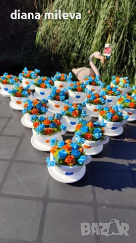 Сладурски чашки с нежни цветлета в синьо и оранжево!!, снимка 6 - Декорация за дома - 52934862