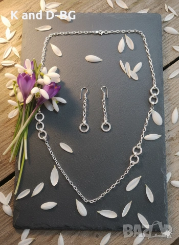 Сребърен Комплект проба 925, снимка 4 - Колиета, медальони, синджири - 53522255