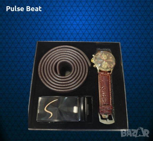 Мъжки подаръчен комплект - Часовник и колан с изискан дизайн, снимка 3 - Подаръци за мъже - 52056053