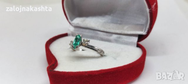 Златен пръстен с Изумруд и брилянти-2,50гр/14кр, снимка 3 - Пръстени - 39790719