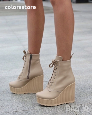 Боти на платформа - бежова кожа - NO6 , снимка 2 - Дамски боти - 51740371