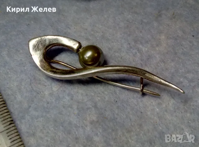 СТАРА АР НУВО СРЕБЪРНА БРОШКА СРЕБРО ВИСОКА ПРОБА с ЕСТЕСТВЕНА СИВА ПЕРЛА МАЙСТОРСКА ИЗРАБОТКА 22312, снимка 6 - Антикварни и старинни предмети - 49959687