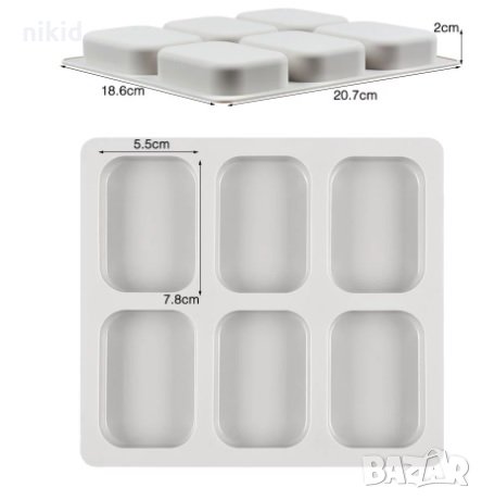 6 обли правоъгълника правоъгълни правоъгълник силиконов молд форма калъп сапун гипс шоколад кексчета, снимка 4 - Форми - 33402999