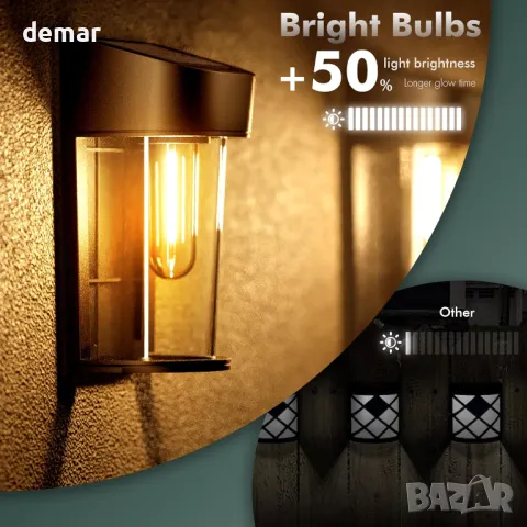 Quntis, пакет от 8 соларни стенни лампи за външна градина, водоустойчиви, топло бяло, снимка 3 - Соларни лампи - 50273292