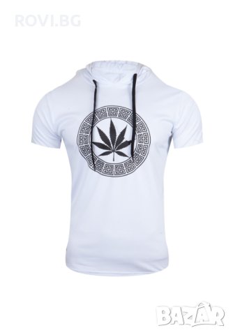 Мъжка тениска 2102 бяла с качулка, снимка 1