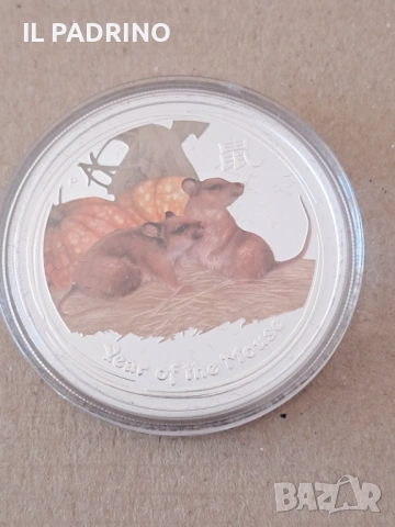 Сребро 1 oz унция Цветен лунар,сребро 9999 ,Австралия година на мишката 2008 г., снимка 2 - Нумизматика и бонистика - 53111273