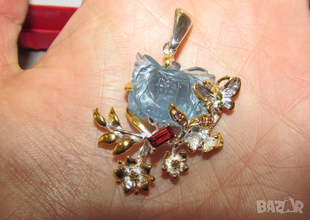 Аквамарин и родолит, снимка 3 - Колиета, медальони, синджири - 53044569