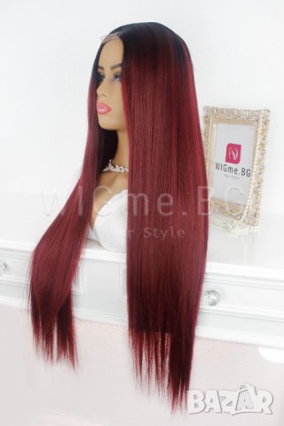 Дълга червена перука с черни корени Сидни, снимка 9 - Аксесоари за коса - 38012303
