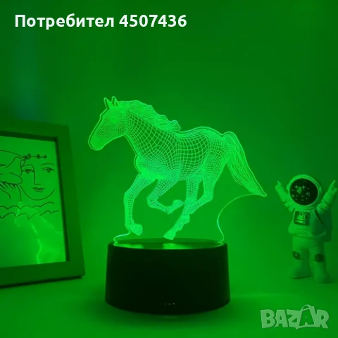 Холограмна 3D LED лампа Кон,RGB Седемцветен Интелигентен Контрол,USB/батерия, снимка 5 - Настолни лампи - 49480524