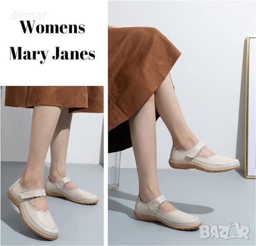 Ophestin Дамски кожени обувки с велкро закопчаване Mary Janes, плътно бежово, размер 36 , снимка 4 - Дамски ежедневни обувки - 43929646