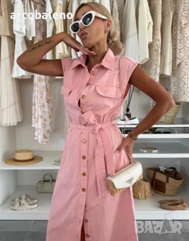 Дамска ежедневна едноредна дънкова рокля без ръкави, 3цвята , снимка 11 - Рокли - 51033308