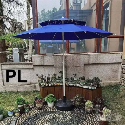 Градински чадър с UV защита с ветроустойчива клапа и двоен покрив – 220/220 см