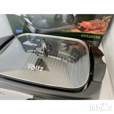 Електрическа скара Voltz OV51015B с капак, 2000W, плоча с 2 зони на печене, черна, снимка 4 - Друга електроника - 52137541