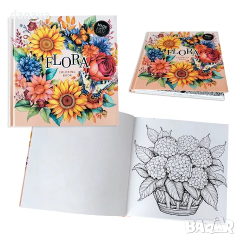 6008 Луксозна книжка за оцветяване Flora Coloring Book, твърди корици, 21 илюстрации