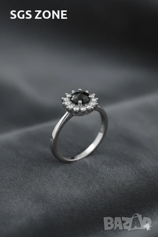 Пръстен с Черен Естествен Диамант, снимка 5 - Пръстени - 49571588