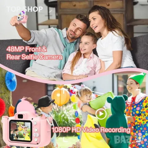Joltix  Детски цифров фотоапарат 1080P HD 2,0-инчов с 32GB карта, селфи, за деца 3+ г., розов, снимка 9 - Фотоапарати - 49627451