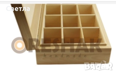 КУТИЯ ЗА ЧАЙ, ръчна изработка от ЛИПА, НОВА,Стилен дизайн, с дванадесет секции, за съхранение , снимка 4 - Други стоки за дома - 52907947