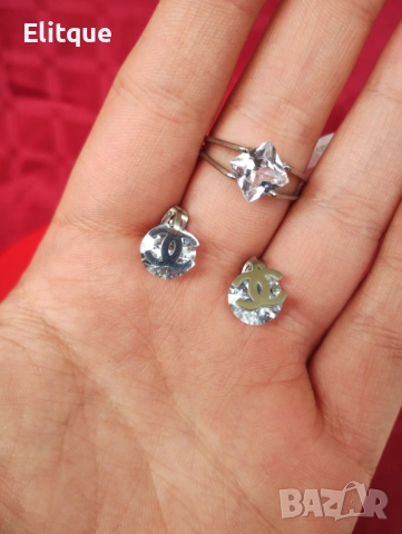 Пръстен с камък и обеци chanel