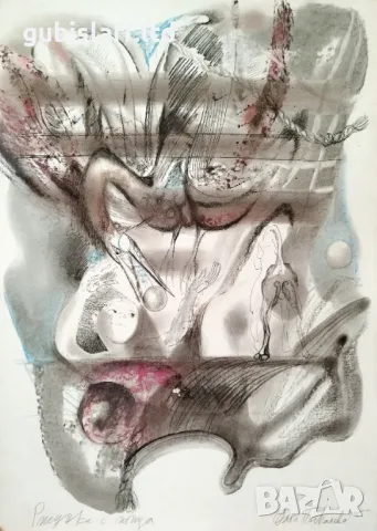 Картина, "Рисунка с птица", худ. Олга Паскалева, 1985 г.