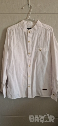 Детска риза с дълъг ръкав  размер: 128/134 материя: памук цвят: бяла подходяща за официална без забе