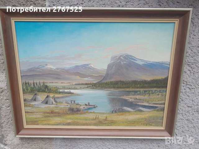 70х54см Картина индианци рисувана с маслени бои на Шведски Художник 