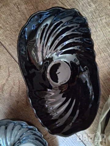 Черно стъкло 6 бр. купучки/чинийки, снимка 4 - Сервизи - 51235926