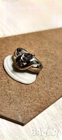 Сребърен пръстен с два броя циркони , размер на халката 18мм , снимка 3 - Пръстени - 43011170