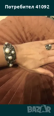 Сребърна гривна с перли и пръстен