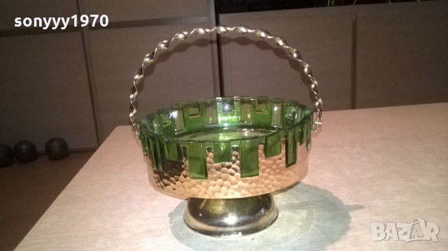 АНТИКА-бонбониера-зелено стъкло/мед месинг-18х18см, снимка 7 - Антикварни и старинни предмети - 26705978