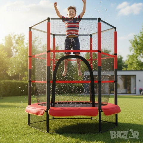 Мини батут с мрежа за безопасност – Компактен и забавен избор за деца, снимка 2 - Други спортове - 53531281