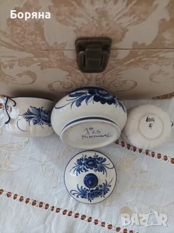 Ръчно декорирана португалска бяла керамика , снимка 4 - Сервизи - 49673476