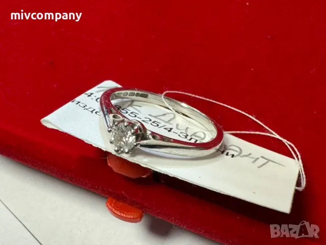 Златен пръстен 1.59гр.18К с диамант(бяло злато)+сертификат, снимка 3 - Пръстени - 50403329