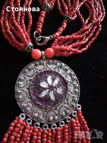 Ефектно дамско червено колие , снимка 10 - Колиета, медальони, синджири - 27671446