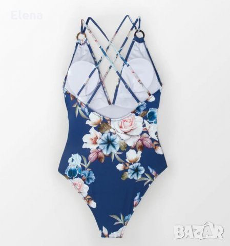 Цял син бански костюм на цветя, снимка 3 - Бански костюми - 33050279