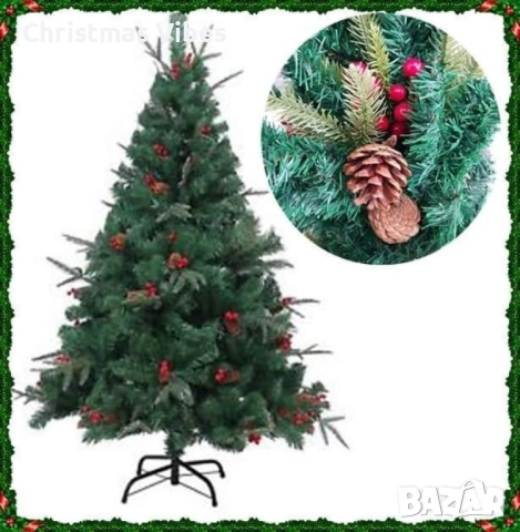 Изкуствена елха Luxury Diamond с червен глог и шишарки, снимка 5 - Декорация за дома - 52111998