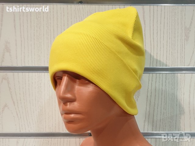 Нова дамска зимна шапка рипс с подгъв в жълт цвят, снимка 6 - Шапки - 39332949