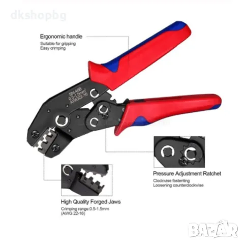 4400 Клещи за неизолирани кабелни обувки Клещи за кримпване с органайзер и 600 броя кабелни обувки, снимка 4 - Клещи - 48987659
