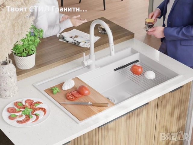 Бяла гранитна кухненска мивка Осло 90 Pocket 880x530 мм, снимка 3 - Мивки - 51719503
