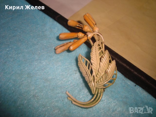 СТАРА АРТ НУВО ЗЛАТИСТА ЛАКИРАНА ФЛОРАЛНА ВИНТИДЖ РЕТРО БРОШКА 26924, снимка 4 - Антикварни и старинни предмети - 34896264