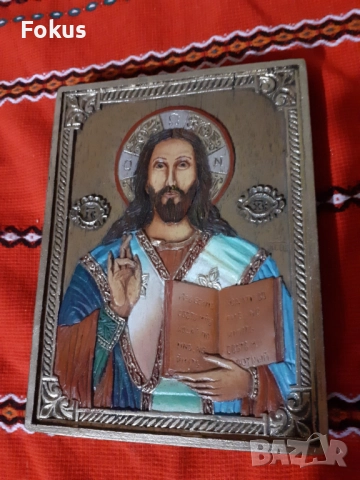Българска цветна икона дърворезба със сертификат, снимка 2 - Антикварни и старинни предмети - 52528270