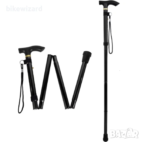 Сгъваем алуминиев бастун за ходене с 4 секции за туризъм и трекинг – черен НОВ