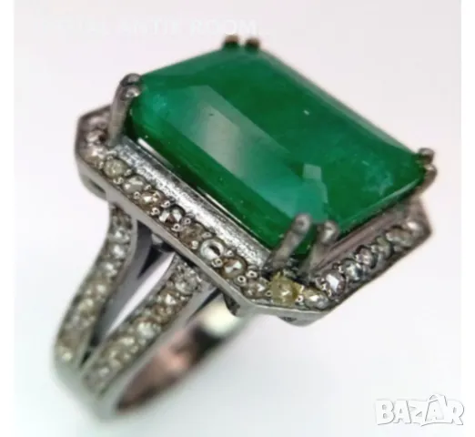 Дамски пръстен с 9ct.Emerald и 0,90ct.diamond's, снимка 5 - Пръстени - 48746625
