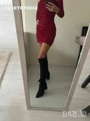 Рокля с отворени рамена и дълги ръкави , снимка 3 - Рокли - 48021834